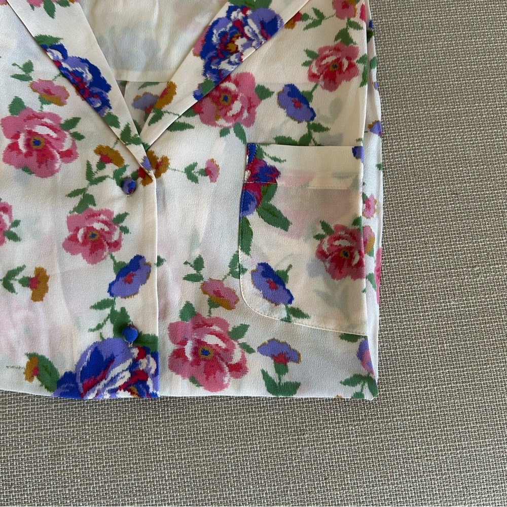 Sezane Florence Shirt Monday Pink Floral Cream Silk FR40/US8 - Picture 4 of 7